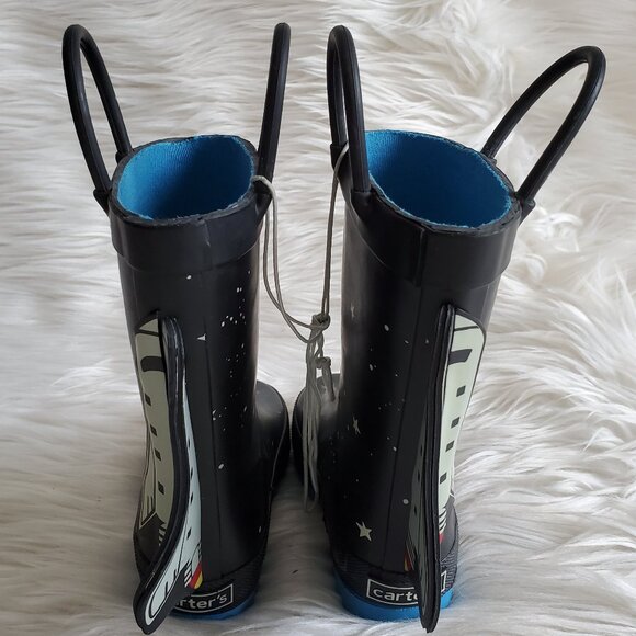 Carter's Kid's Black/Blue 4-D Space Rocket Waterproof Rain Boots SZ 4 - Picture 4 of 11